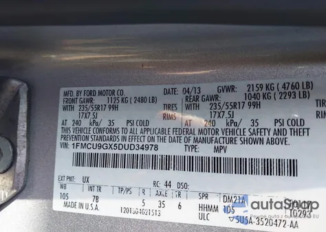 2013 Ford Escape Se из США, поврежденный, VIN 1FMCU9GX5DUD34978